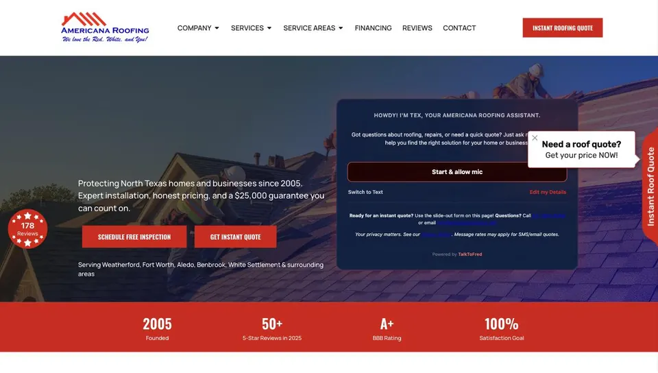 Americana Roofing homepage
