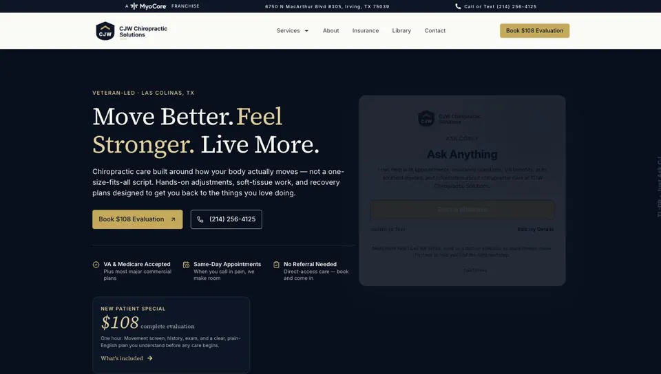 CJW Chiropractic Solutions homepage